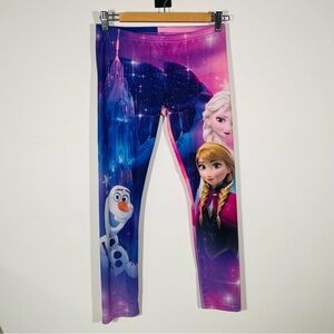 Disney Frozen Leggings Girls size large XL stretch pants tights purple pink